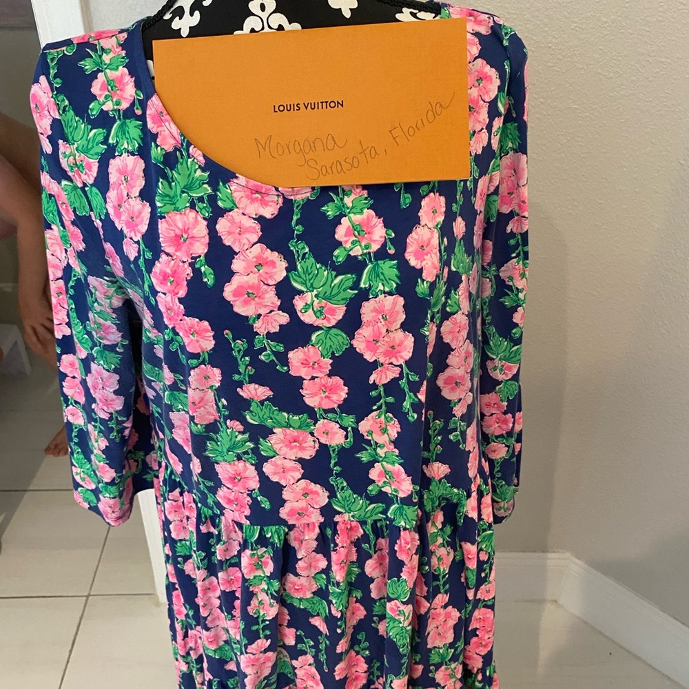🔥SALE! Lilly Pulitzer Pink and Green Puff Sleeve Midi Dress